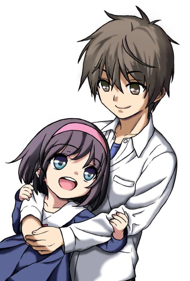 Anime hug couple blue brown free wallpaper for mobile - medium preview image