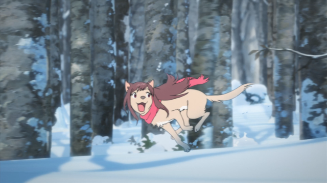 Cartoon character running snowy forest free wallpaper for desktop - medium preview image