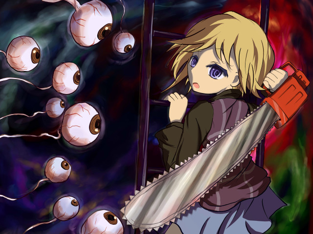 Girl chainsaw eyes onions background free wallpaper for desktop - medium preview image