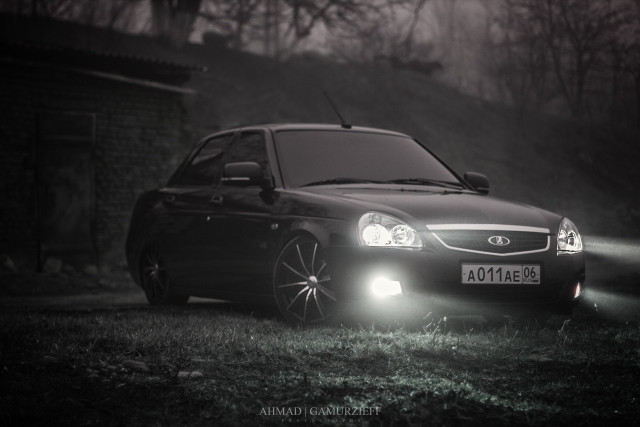 Car parked field headlight fog free wallpaper for desktop - medium preview image