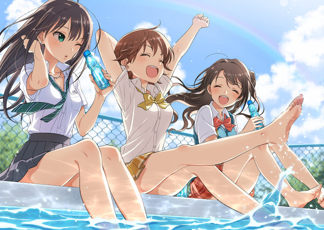 Three girls pool splash water free wallpaper for desktop - medium preview image