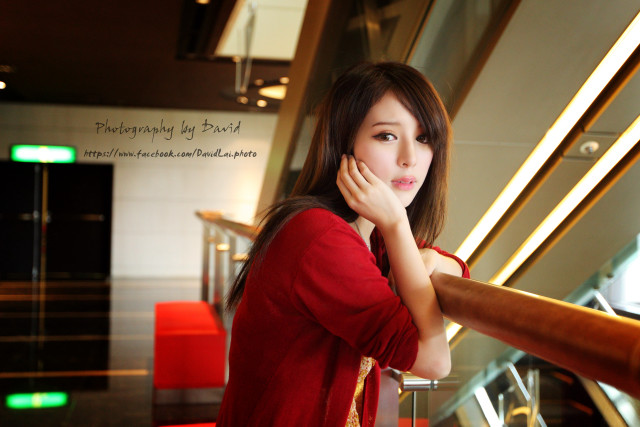 Woman red shirt railing hand free wallpaper for desktop - medium preview image