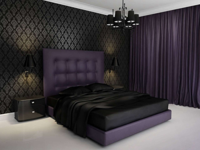 Purple headboard black bed black #2 free wallpaper for desktop - medium preview image