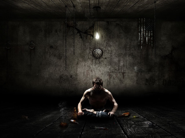 Man sitting dark room clock #5 free wallpaper for desktop - medium preview image