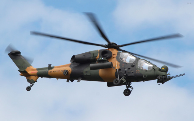 Helicopter flying cloudy blue sky free wallpaper for desktop - medium preview image