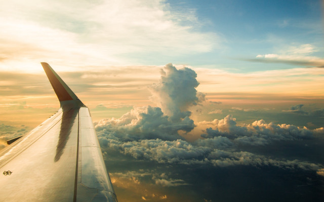 Plane wing sunset clouds lake free wallpaper for desktop - medium preview image