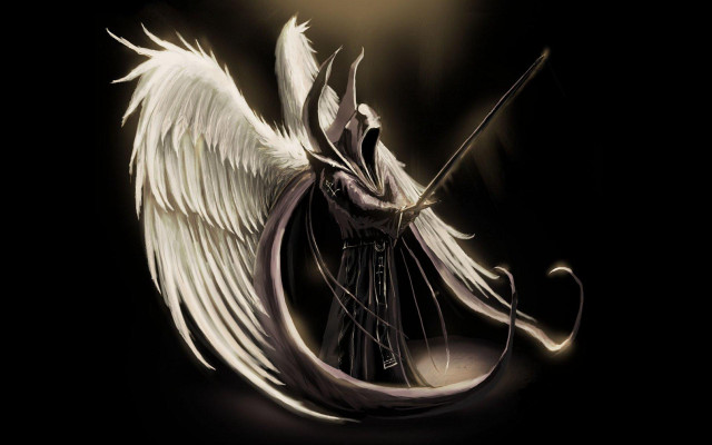 White angel sword wings black free wallpaper for desktop - medium preview image