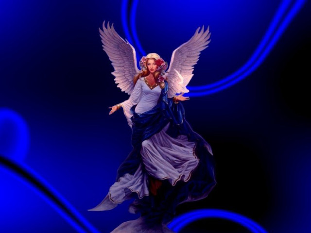Statue woman wings blue background free wallpaper for desktop - medium preview image
