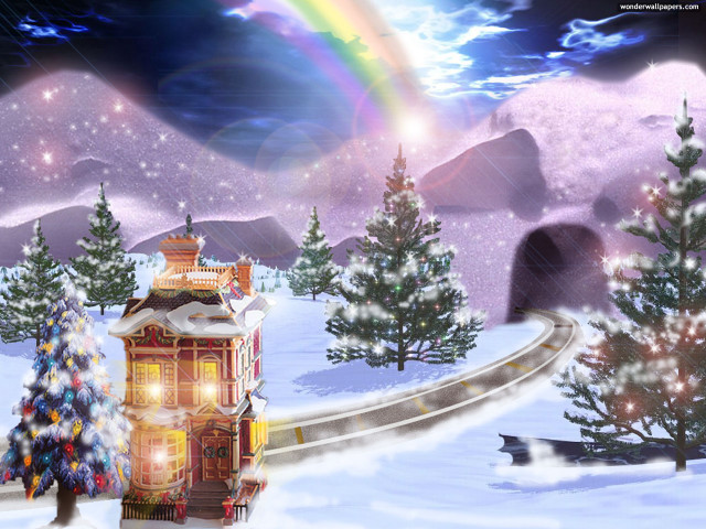 Snowy landscape rainbow train tracks #2 free wallpaper for desktop - medium preview image