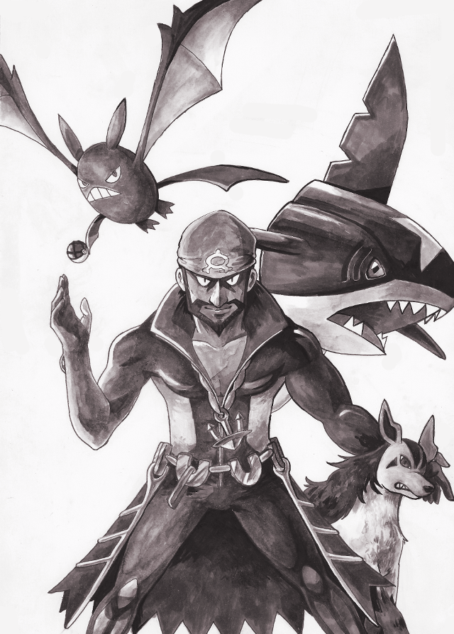 Man sword shark dog drawing free wallpaper for mobile - medium preview image