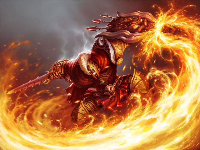 Man red suit sword fireball free wallpaper for desktop - medium preview image
