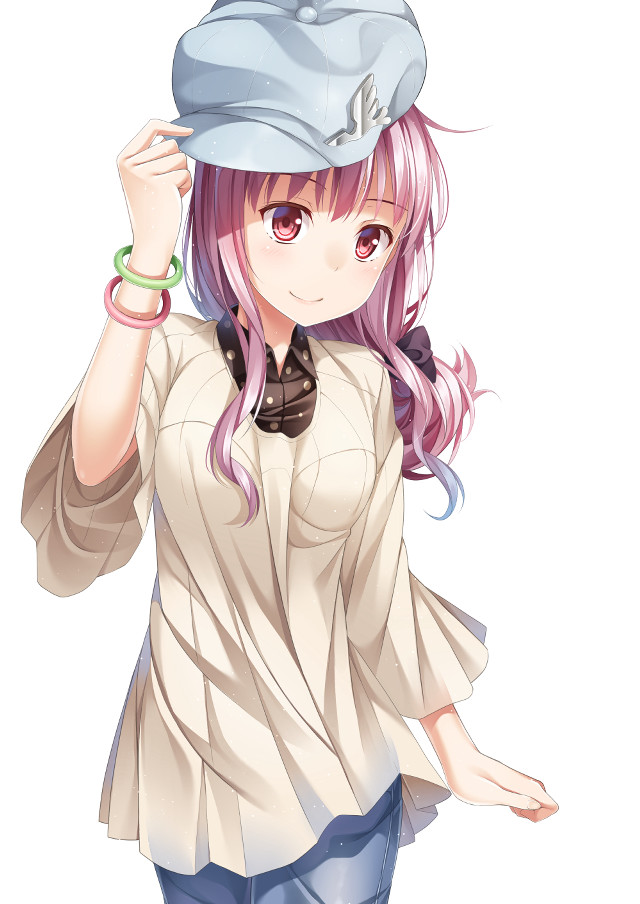 Pink hair girl hat white free wallpaper for mobile - medium preview image