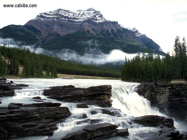Waterfall mountain clouds trees sky free wallpaper for desktop - medium preview image