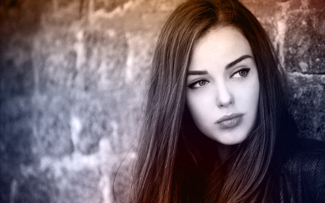 Woman long hair brick wall #2 free wallpaper for desktop - medium preview image