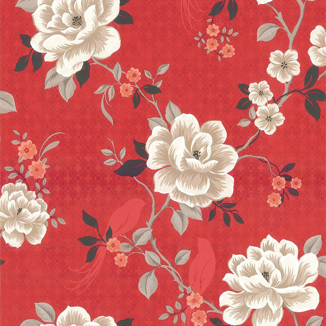 Red background white flowers leaves free wallpaper for tablet - medium preview image
