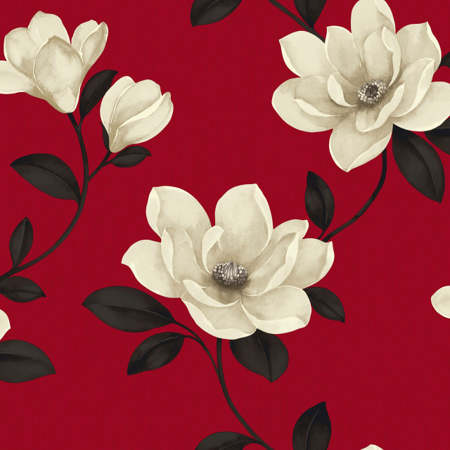 Red background white flowers black free wallpaper for tablet - medium preview image