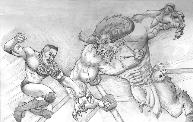 Man fighting demon bench dog free wallpaper for desktop - medium preview image