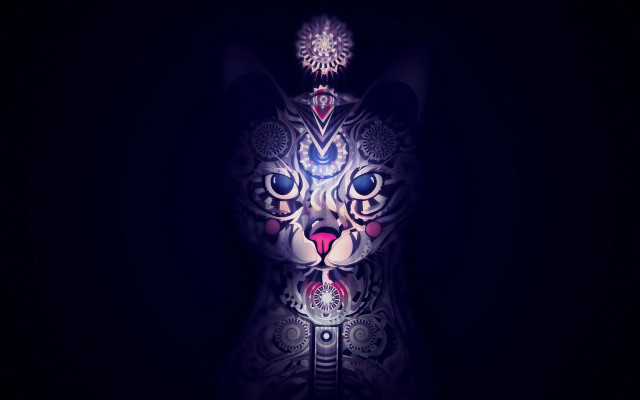 Cat glowing face dark pattern free wallpaper for desktop - medium preview image