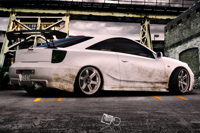 White car parking lot bridge free wallpaper for desktop - medium preview image