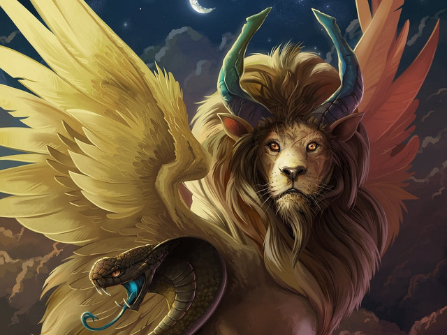 Lion wings snake moon crescent free wallpaper for desktop - medium preview image