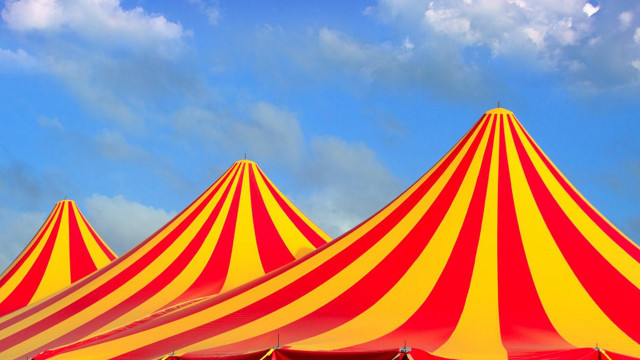Red yellow striped tents cloudy free wallpaper for desktop - medium preview image