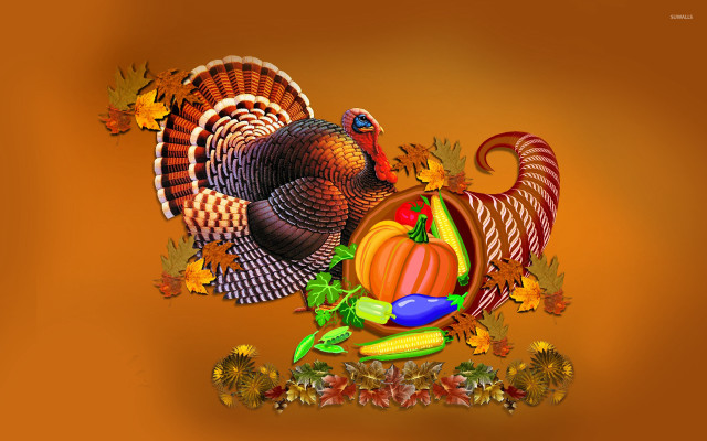 Turkey cornucopia pumpkin autumn leaves free wallpaper for desktop - medium preview image