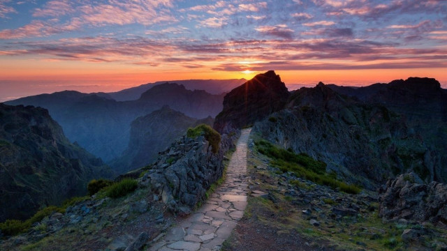 Path mountain sunset view distant free wallpaper for desktop - medium preview image