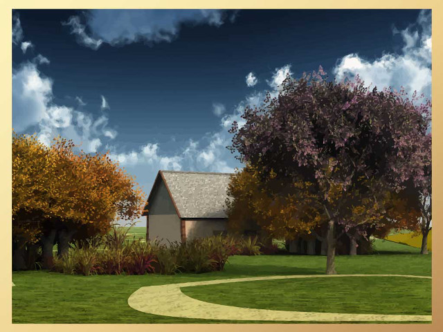 House field path trees clouds free wallpaper for desktop - medium preview image