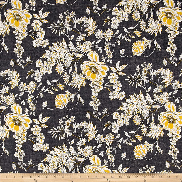 Black yellow floral print fabric free wallpaper for tablet - medium preview image