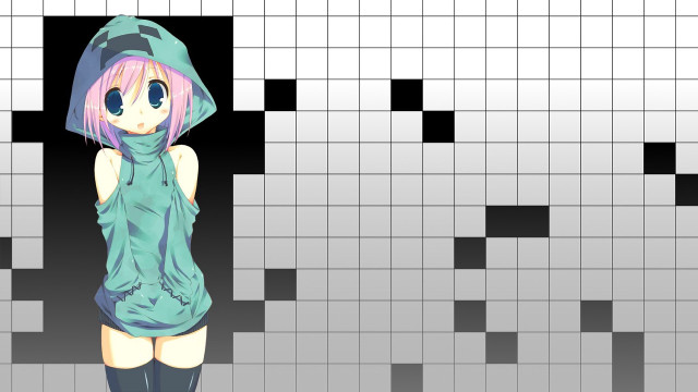 Girl pink hair blue hoodie free wallpaper for desktop - medium preview image