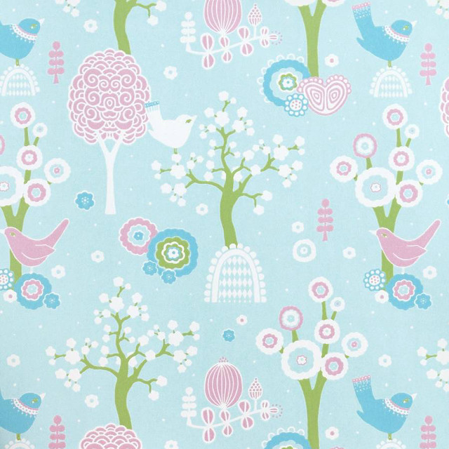 Blue background trees birds pattern free wallpaper for tablet - medium preview image