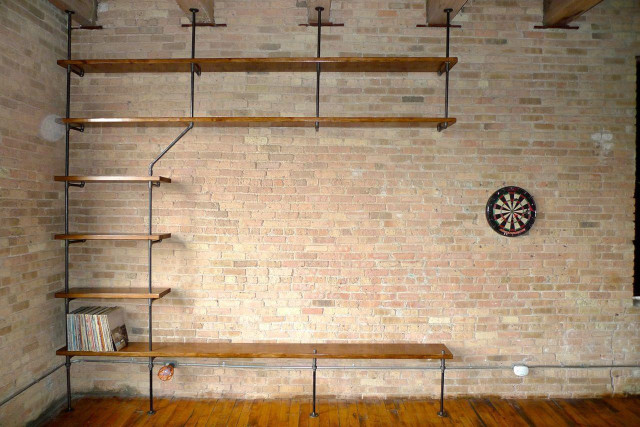 Brick wall bookshelves dart room free wallpaper for desktop - medium preview image