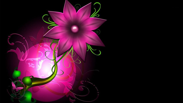 Pink flower green leaves black #2 free wallpaper for desktop - medium preview image