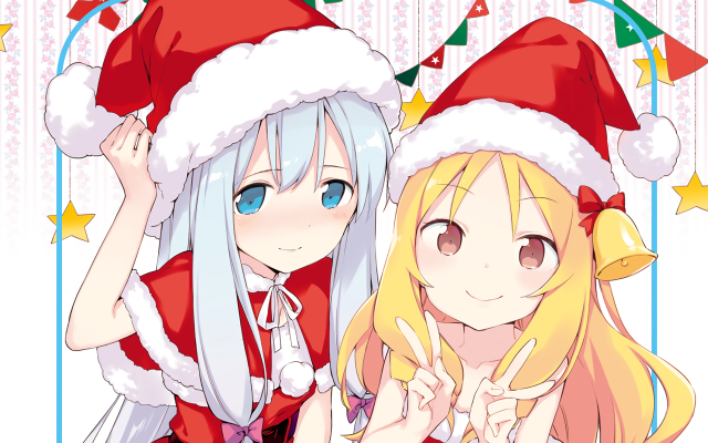 Anime girls christmas outfits hats free wallpaper for desktop - medium preview image