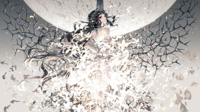 Woman longhair white dress large free wallpaper for desktop - medium preview image