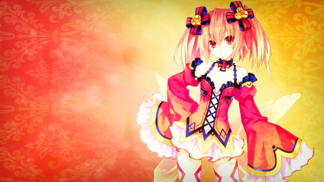 Pink haired anime girl yellow free wallpaper for desktop - medium preview image