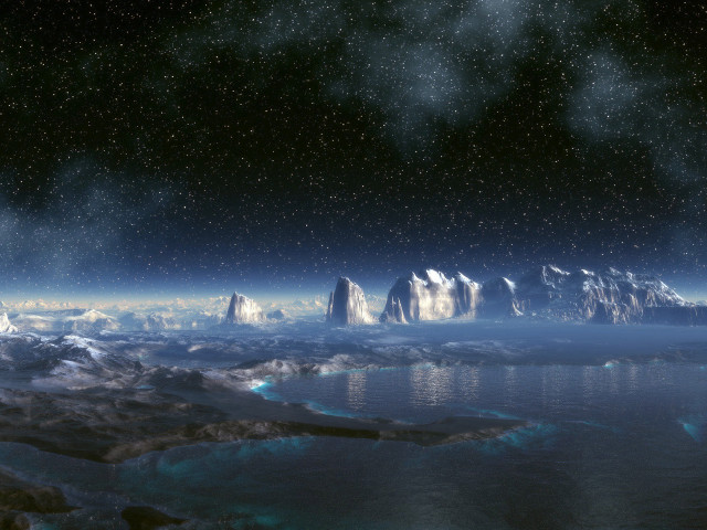 Distant planet mountains lake scenery free wallpaper for desktop - medium preview image