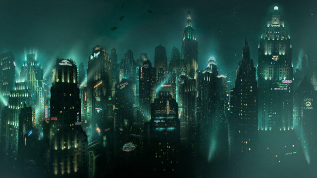 Futuristic city night lights buildings #4 free wallpaper for desktop - medium preview image