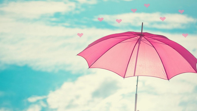 Pink umbrella hearts sky clouds free wallpaper for desktop - medium preview image