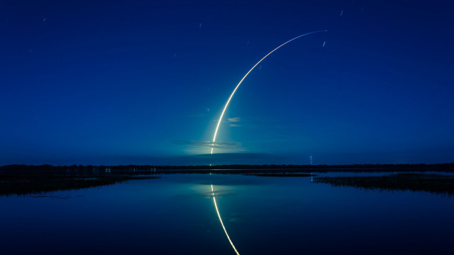 Rocket flying sky lake night free wallpaper for desktop - medium preview image