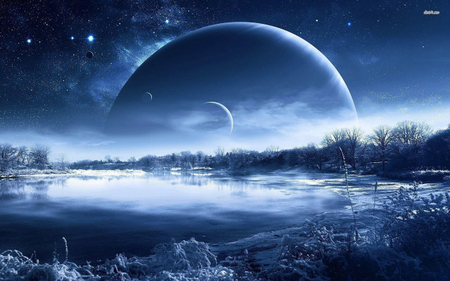 Blue planet lake distant star free wallpaper for desktop - medium preview image
