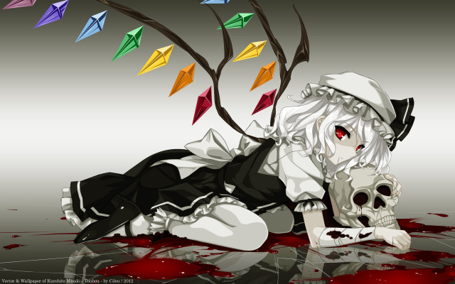 White haired girl skull colorful free wallpaper for desktop - medium preview image