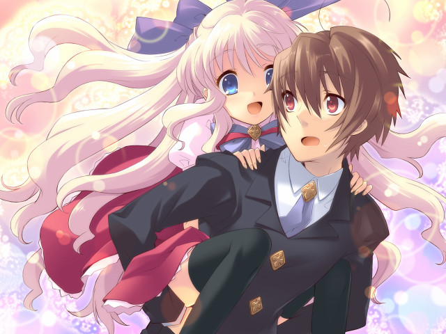Anime couple hugging stars clouds free wallpaper for desktop - medium preview image