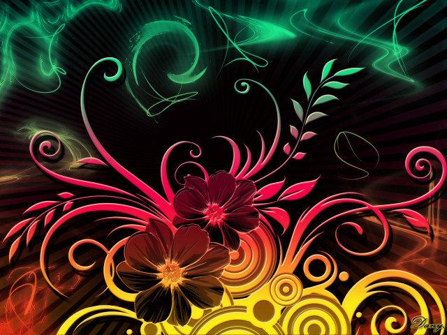 Colorful flower swirls patterns side free wallpaper for desktop - medium preview image