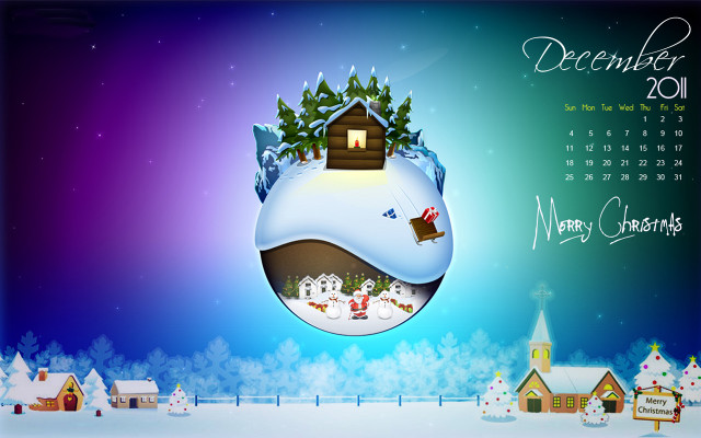 Calendar christmas scene house snow free wallpaper for desktop - medium preview image
