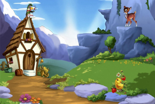 Cartoon house bird flying roof free wallpaper for desktop - medium preview image