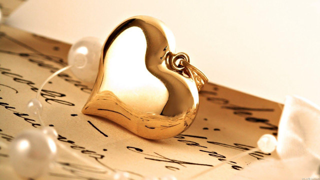 Gold heart paper writing pearls free wallpaper for desktop - medium preview image