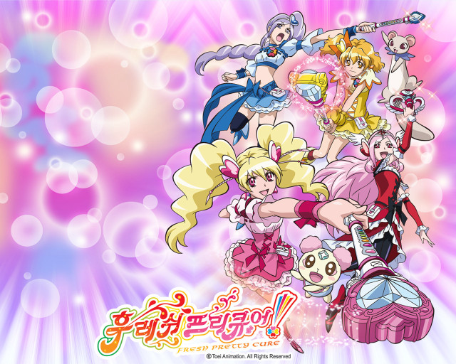 Anime group pink background bubbles free wallpaper for desktop - medium preview image