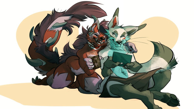 Cartoon animals sitting white yellow free wallpaper for desktop - medium preview image