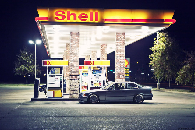 Car shell station night cinematic free wallpaper for desktop - medium preview image